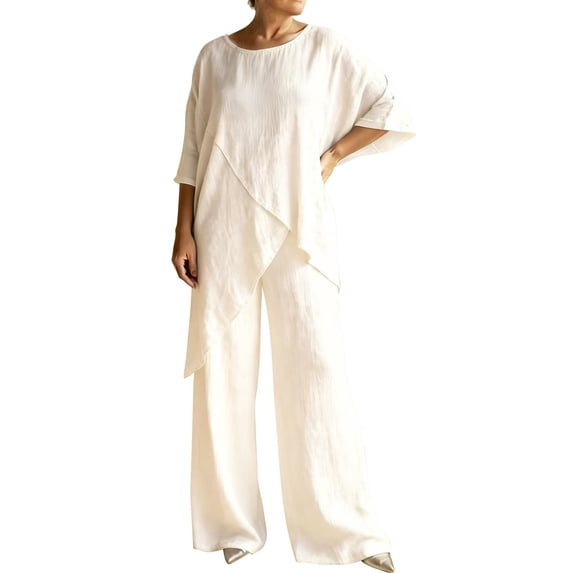Womens linen 2 Piece Outfits Womens Summer Sets Vacation Outfits For Women Beach Travel Set Linen Beach Set Summer Work Top Trouser Pants Suits Trending Womens Clothes Womens Two Piece Sets