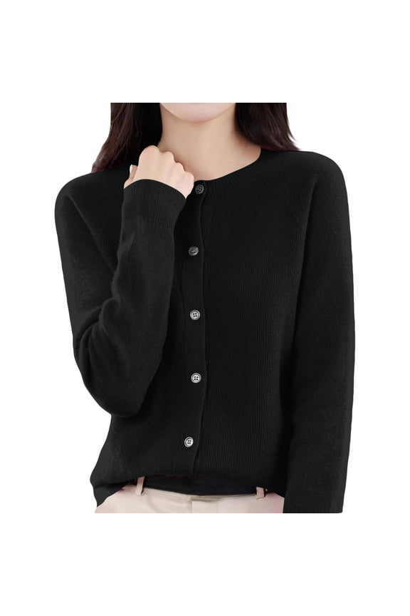 Womens cardigan sweaters Button Up Cardigans Long Sleeve Crew Neck Cozy Sweater Top Elegant Knitwear OIOLOYJM Black M