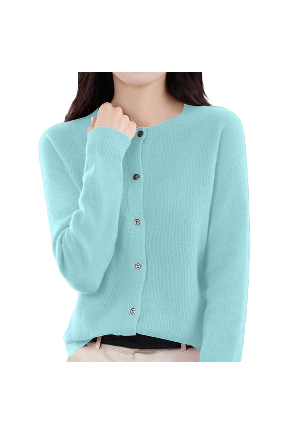 Womens&nbsp;cardigan&nbsp;sweaters Button Up Cardigans Long Sleeve Crewneck Knit Sweaters Elegant Knitwear OIOLOYJM Cyan 2XL