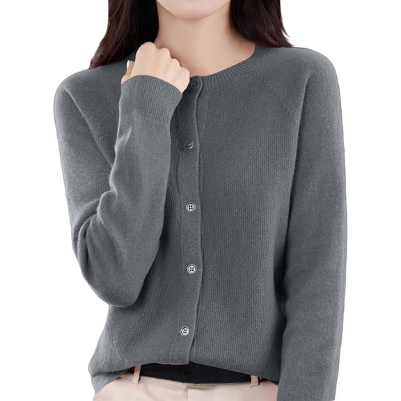 Womens cardigan sweaters Button Up Cardigans Long Sleeve Crewneck Knit Sweaters Elegant Tops Outwear OIOLOYJM Dark Gray L