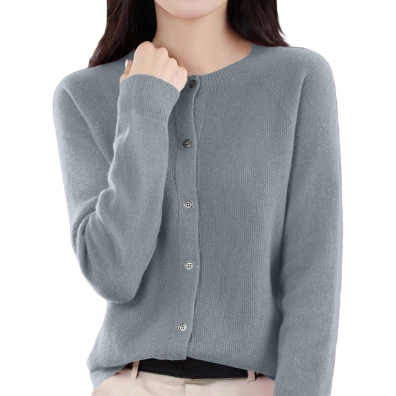 Womens cardigan sweaters Button Up Cardigans Open Front Crewneck Cozy Sweater Top Warm Soft Tops Outwear OIOLOYJM Gray M