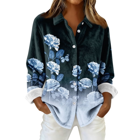 Womens flannel shirt Long Sleeve Plaid Shackets Business Casual Button-Down Work Tops Plus Size Rolled Up Shirt Blouses OIOLOYJM Navy XL