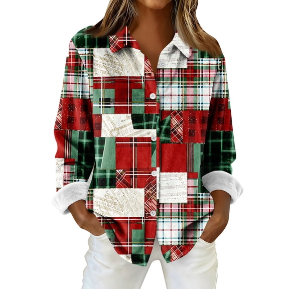 Womens flannel shirt Long Sleeve Plaid Shirts Business Casual Button-Down Shirt Tops Plus Size Soft Shirt Jacket Coat OIOLOYJM Red L