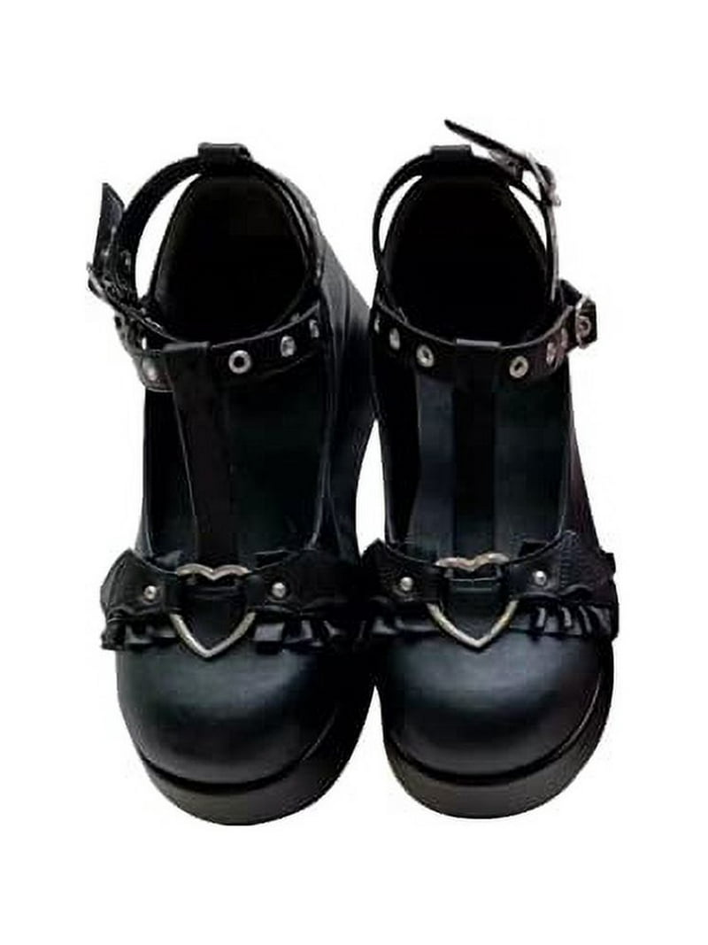 専用GRAPE Black Mary Jane Platform shoes Womens Ankle Strap Round Toe Platform Heels Chunky Heel Mary