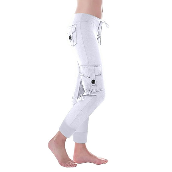 Womens plus $15 & under! Yoga Pants for Women Plus Size Fashion Workout Out Leggings Stretch Waist Button Pocket Yoga Gym Cropped Trousers