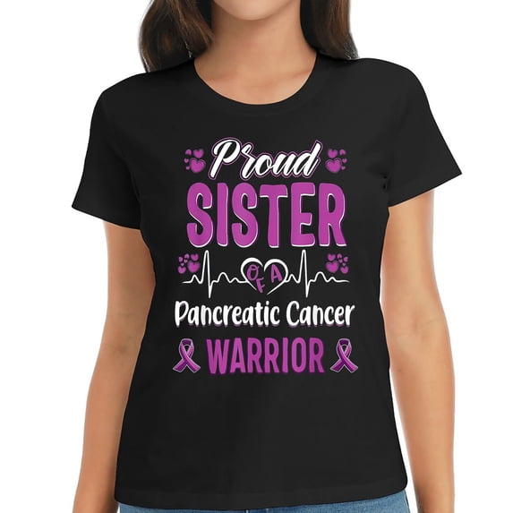Womens proud Sister Pancreatic cancer warrior awareness ribbon T-Shirt Black 2X-Large
