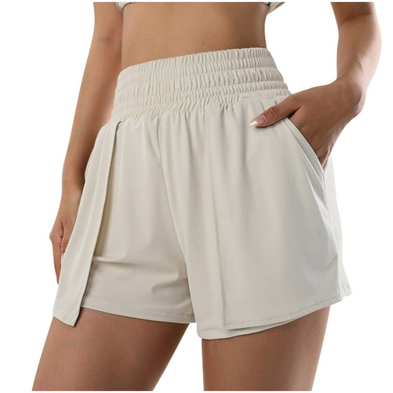 Womens's Casual Beach Shorts Plus Size Fashion Mid Waist Fake Two Piece Sports Shorts Fitness Running Casual Loose Breathable Dried Yoga Shorts