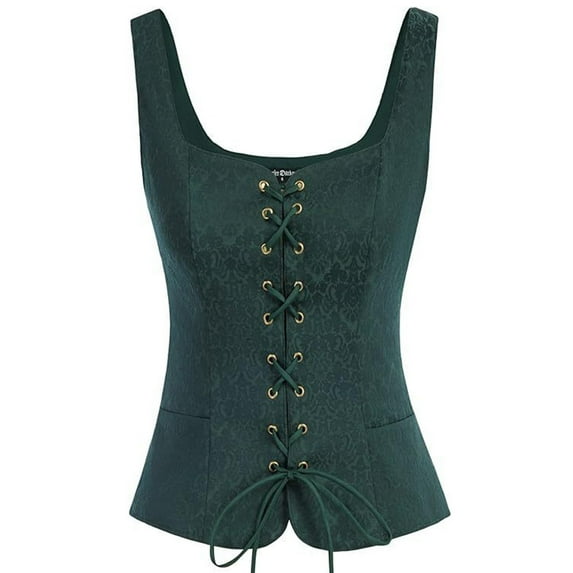Womens's Cotton Corsets Bustier Tops Criss Cross Lace-up Waistcoat Tie Front Bustiers Slim Fit Vintage Outfits (XL, Green 01)