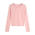 thumbnail image 1 of Womens's Cotton Long Sleeve Tops Solid Color Basic Tee Shirt Round Neck Pullover Fall Spring Casual Tshirts (2XL, Pink), 1 of 2