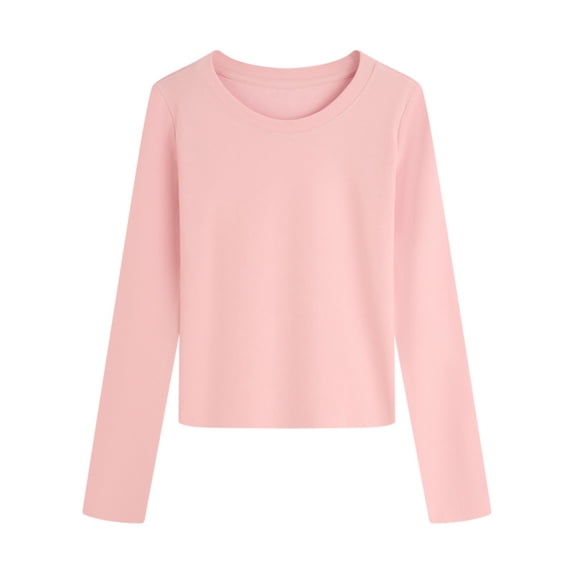 Womens's Cotton Long Sleeve Tops Solid Color Basic Tee Shirt Round Neck Pullover Fall Spring Casual Tshirts (2XL, Pink)