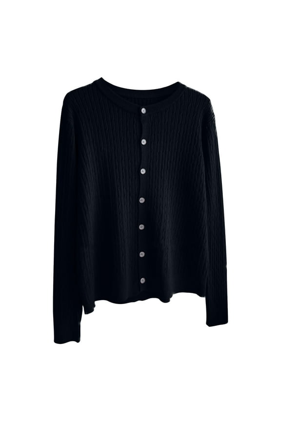 Womens's Knit Lightweight Sweaters Cardigans Crew Neck Button Down Solid Color Blouses Long Sleeve Outerwear (Free Size, Black)