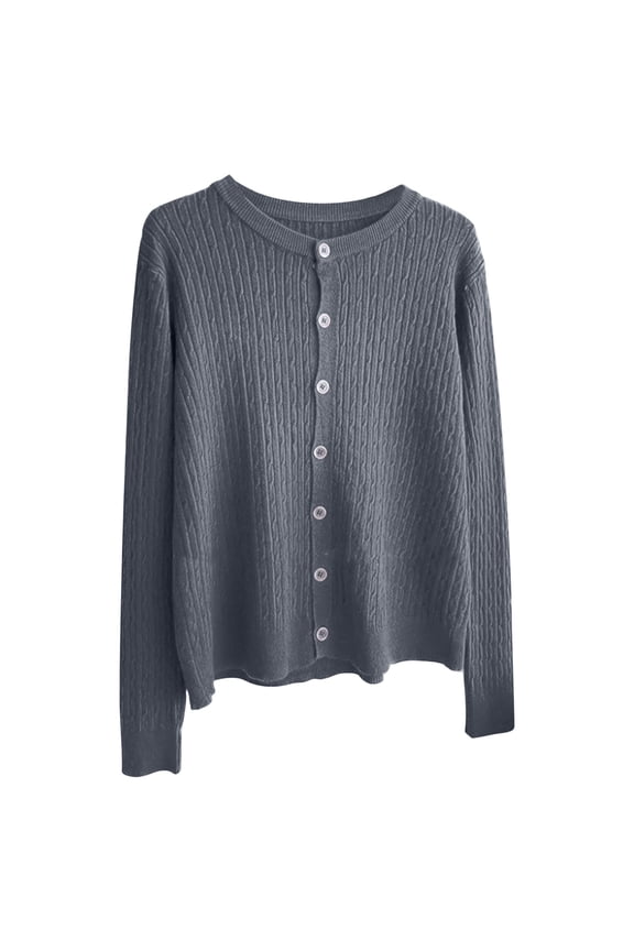 Womens's Knit Lightweight Sweaters Cardigans Crew Neck Button Down Solid Color Blouses Long Sleeve Outerwear (Free Size, Gray)