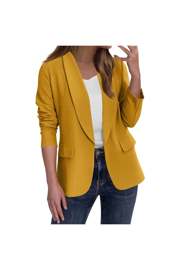 Womens's Long Sleeve Shawl Lapel Work Blazer Open Front Cardigan Jacket Casual Business Office Jackets without Pocket