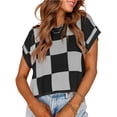 thumbnail image 1 of Womens‘s Vintage Cap Sleeve Knitted Pullover Crop Tops Color Block Crew Neck Sweater Vests Y2K Aesthetic Casual Tops Streetwear, 1 of 7