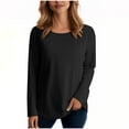 thumbnail image 1 of Womens's Waffle Knit Long Sleeve Tops Lightweight Base Sweaters Crew Neck Solid Color Casual T-shirts (L, Black), 1 of 7