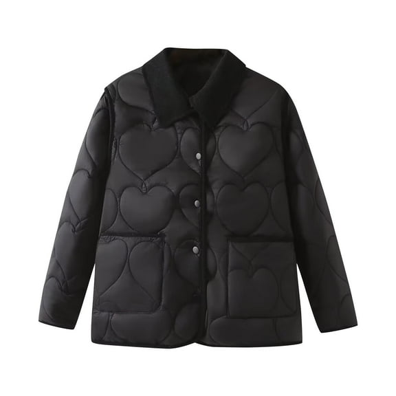 Womens's Warm Jacket with Small Fragrance,Love Pattern Button Down Jacket Plus Size Long Sleeve Jacket Coat with Pockets