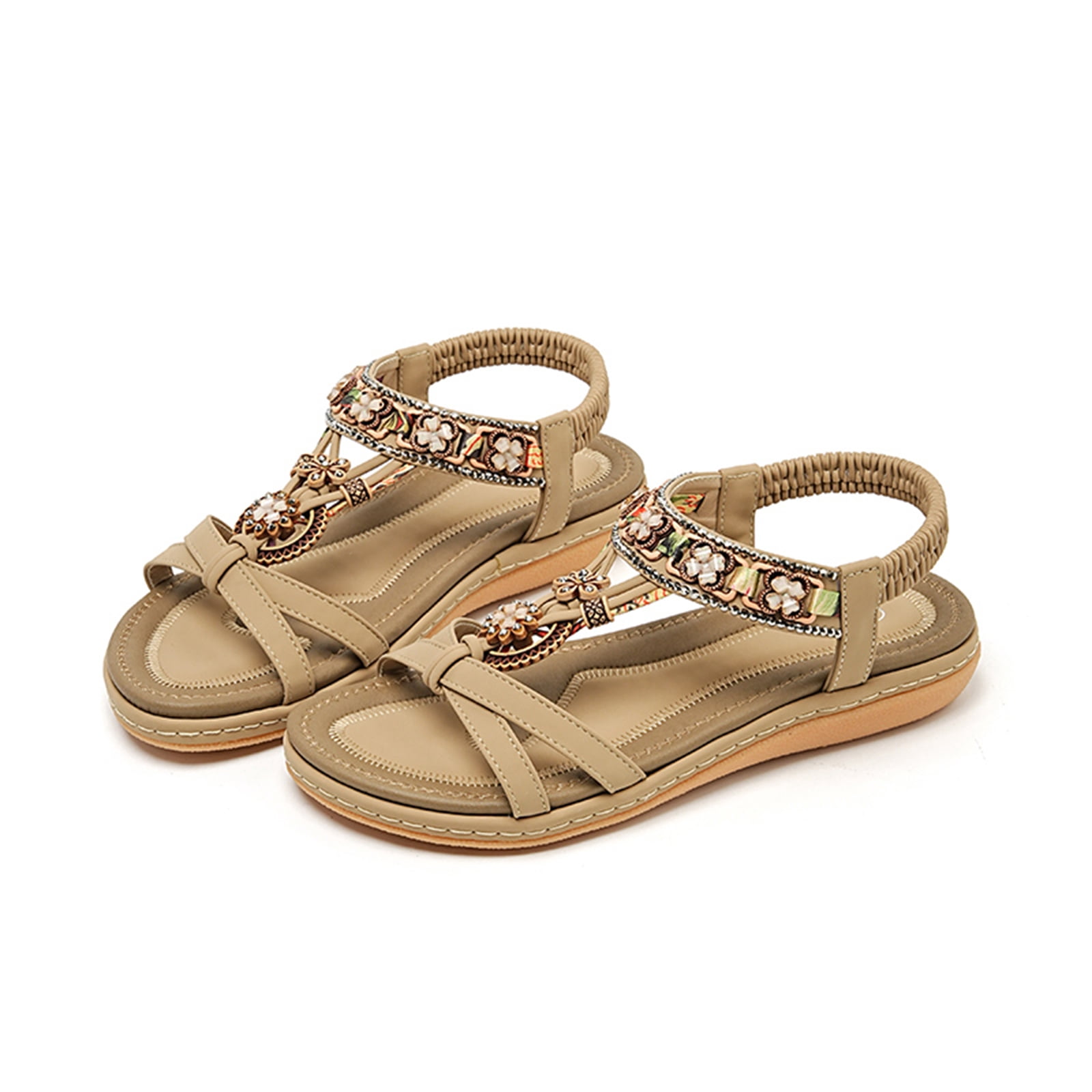 Womens sandals open toe bohemian flat design with excellent arch support non-slip durable outsole cozy comfortable feeling women's sandals suitable for summer beach travel trips casual wear,Brown 43