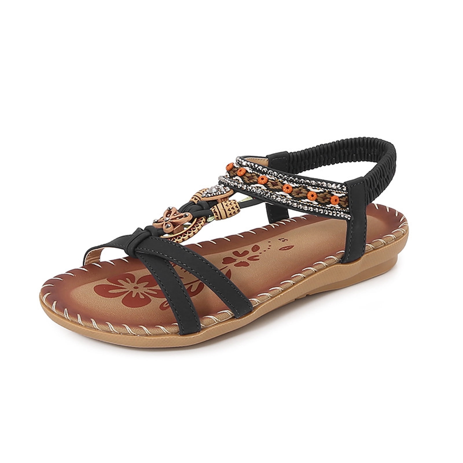 Womens sandals with soft cushion and arch support women's sandals featuring bohemian ankle strap and decor sandals women ideal for dressy occasions summer walking and holiday trips,Black 36