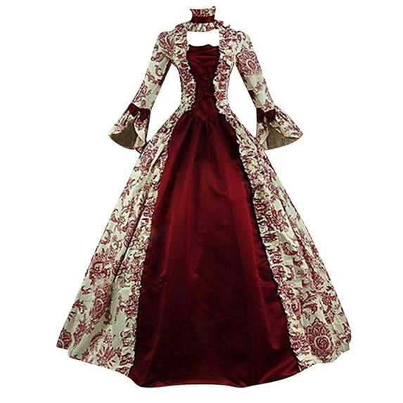 Womens summer dresses,Sun dress,Sun dresses for women 2023 casual,Women's mid-century vintage gothic court dress patchwork vintage dress burgundy XXXXL