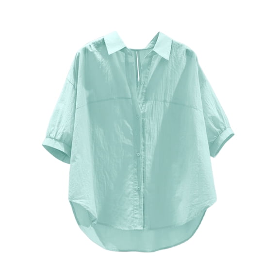 Youyipin womens Summer Tops Button Down Shirts Long Sleeve Cotton Gauze Tops Casual Collared Blouses Loose Fit Business Casual Pring Tops For Women