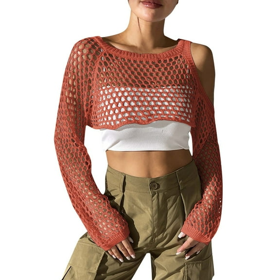 Womens sweaters Crop mesh Ribbed Knit tops With Cutout Detail stylish long sleeve crewneck ladies autumn trendy outfits