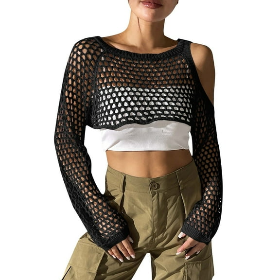 Womens sweaters Crop mesh Ribbed Knit tops With Cutout Detail stylish long sleeve crewneck ladies autumn trendy outfits