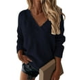 thumbnail image 1 of Womens sweaters oversized Solid Color Long Sleeve trendy V Neck sweaters soft cozy lightweight Pullover Sweaters for ladies, 1 of 4
