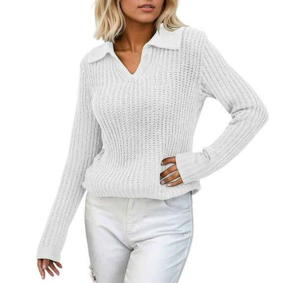 Womens sweaters v neck lapel collar Stylish Pullover Sweaters soft Autumn winter comfy long sleeve knitted sweaters for ladies