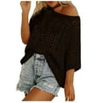 thumbnail image 1 of Womens t Shirts Womens Summer Tops Womens Summer Scoop Neck Short Sleeve Sweater Casual Crochet Hollow Out Knit Tops Pullover Shirts Beach Cover Up, 1 of 7