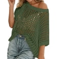 thumbnail image 1 of Womens t-shirts summer short sleeve sexy hollow out pullover tee tops stylish beach cover up comfortable knit tee wear outfits, 1 of 6