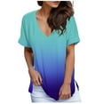 thumbnail image 1 of Womens tops Fashion Loose Gradient V Neck Short Sleeve Womens Tees,Blue,L, 1 of 4