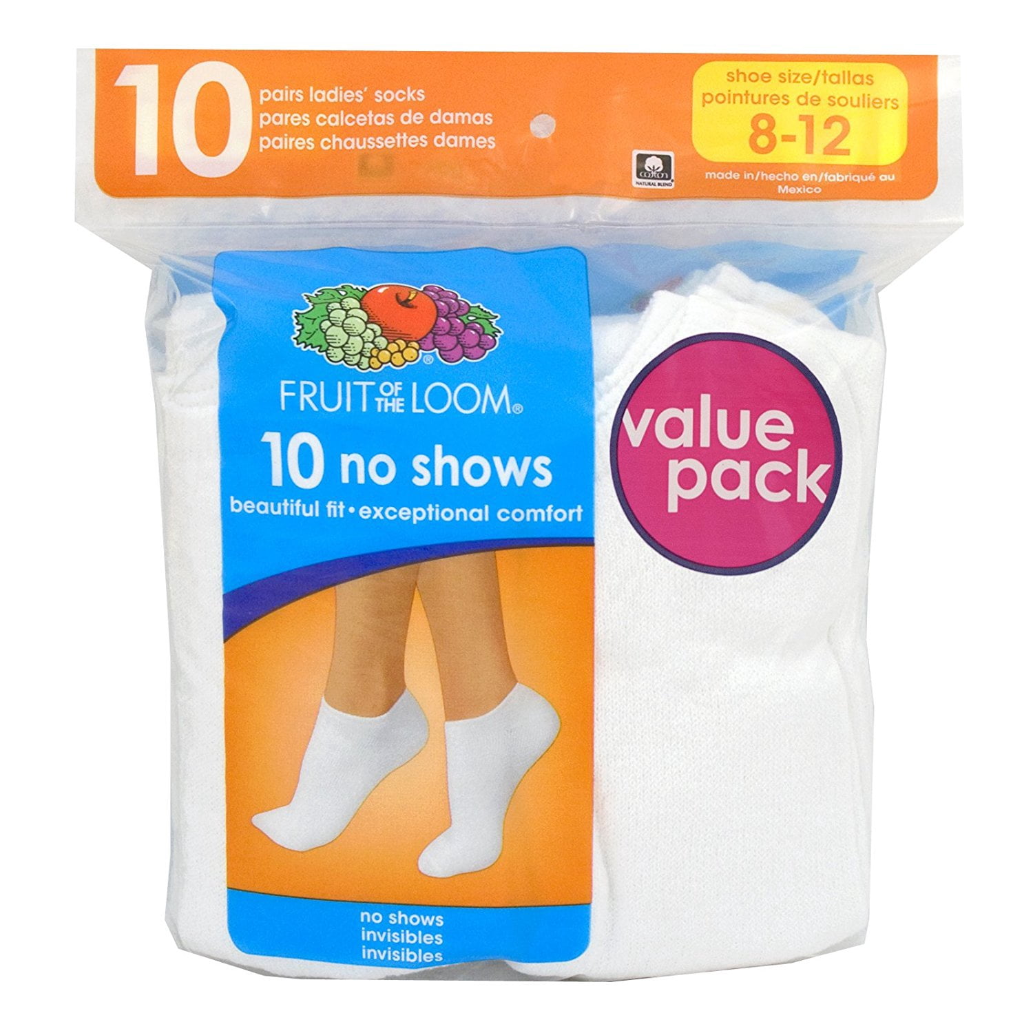 Fruit Of The Loom Women's Value Pack Cotton No Show Socks - 10 Pairs ...