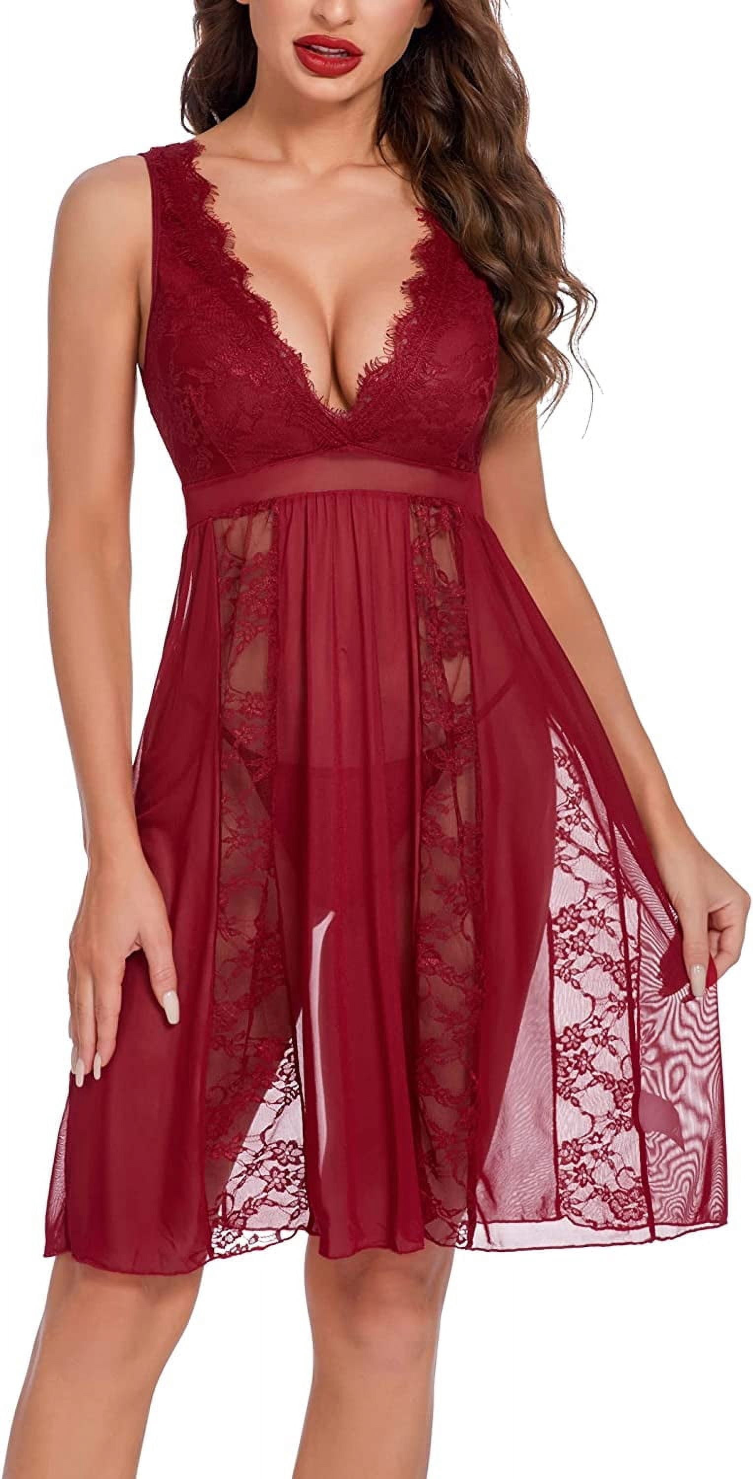 Womens y Long Lace Nightdress Sheer Nightgown Chemise Dark Red XX womens-y-long-lace-nightdress-sheer-nightgown-chemise-dark-red-xx