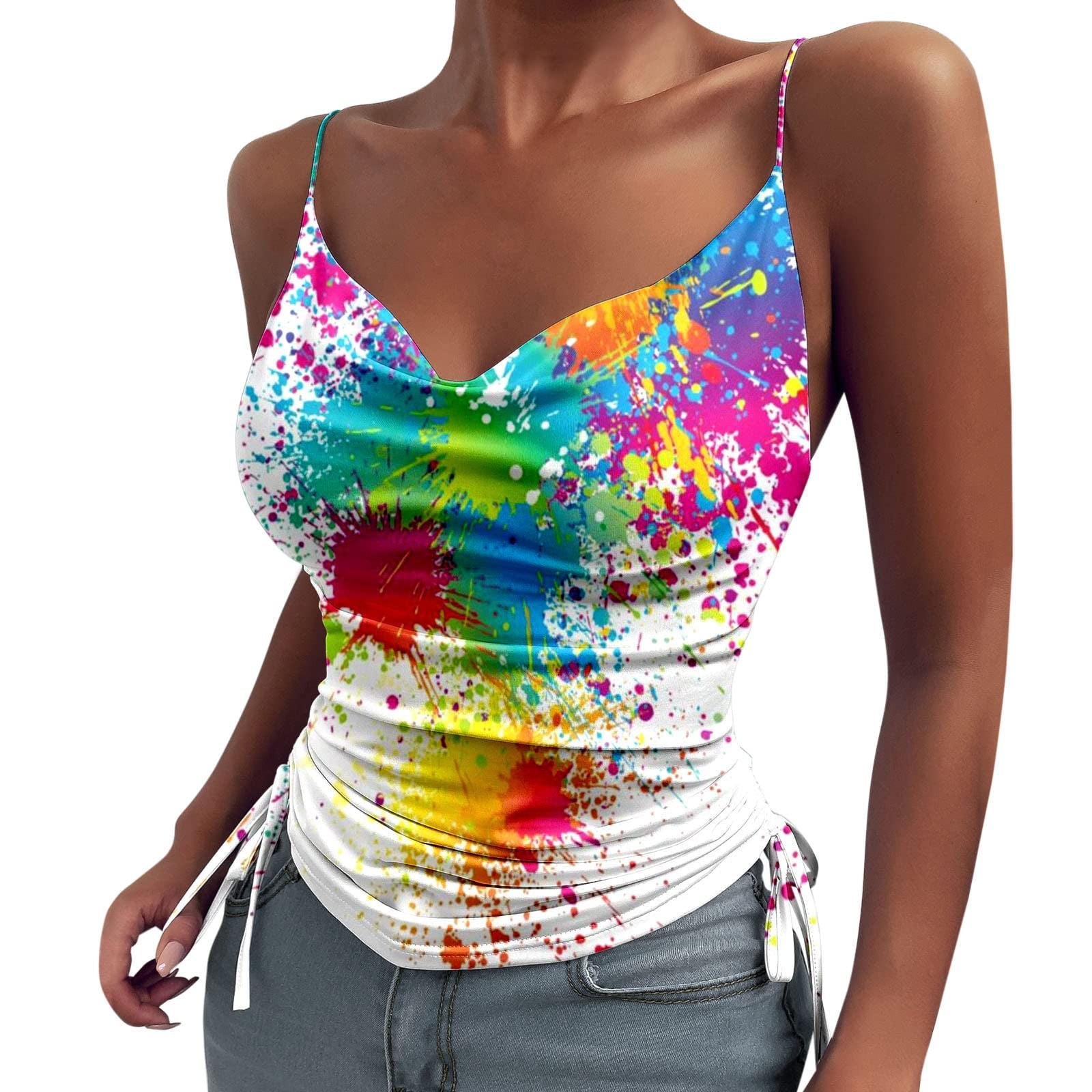 Womens y Spaghetti Strap Tank Tops Drawstring Tie Side Corset