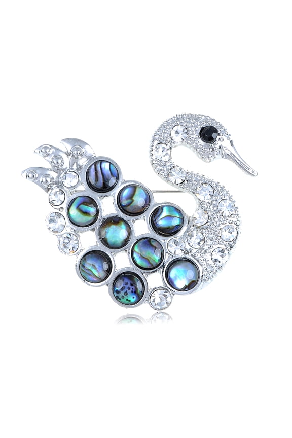 Womens y Tone Clear Rhinestones Abalone Colored Stones Swan Bird Brooch Pin