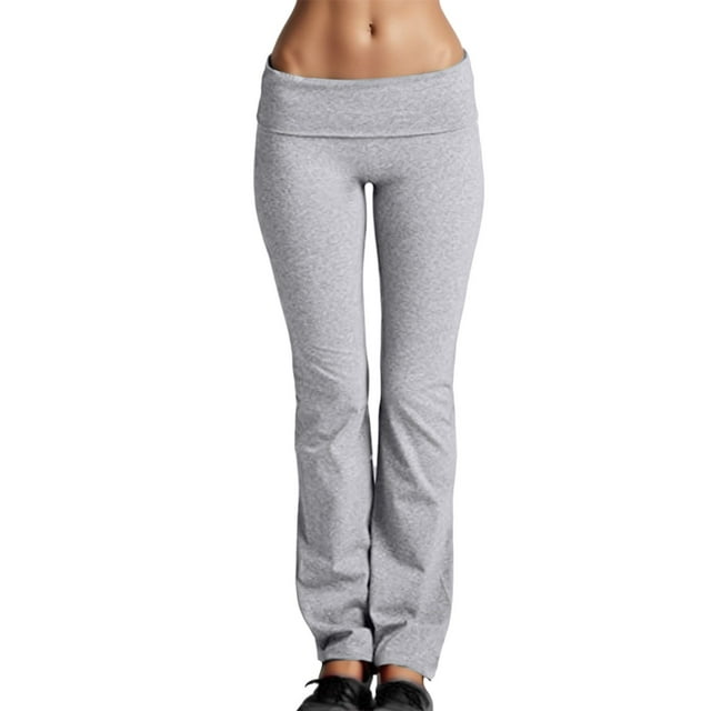 Womens yoga pants Solid Color Large Folding Bottom Sports Elastic yoga ...