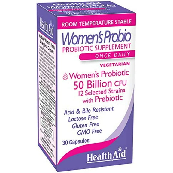 WomensProbio 50 Billion with Prebiotic, 30ct Once Daily Capsule, Support for Feminine Health, Abdominal Bloating, and Yeast Infection, Acid & Bile Resistant, Lactose, Gluten, and GMO Free, Vegetarian