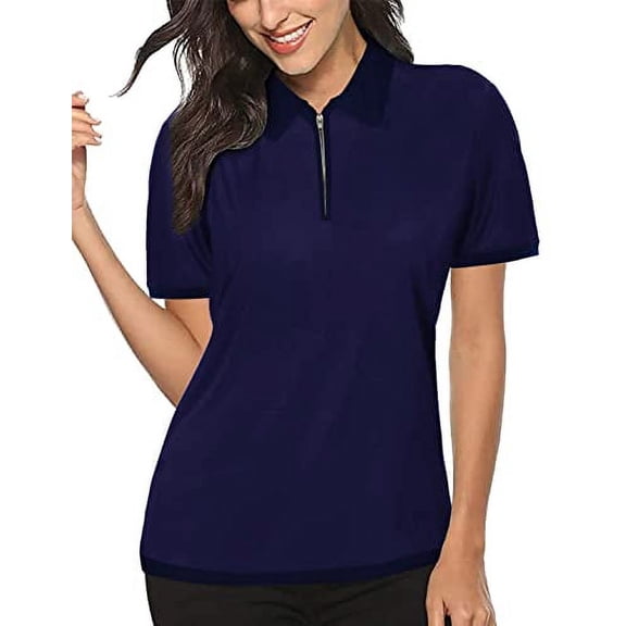 WomensShirts Short Sleeve Zipper Athletic Golf Shirts Moisture Wicking Sport Tops