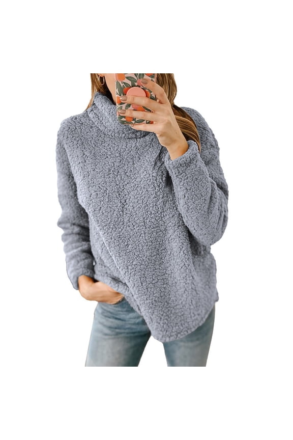 Womenss Sherpa Fleece Cowl Neck Pullover Thermal Warm Sweater Daily Wear Sweatshirt for Cold Freezing Weather