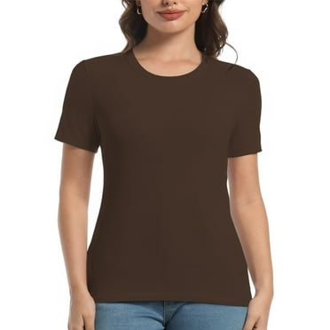 Womes Crew Neck Ribbed Fitted Shirt Basic Causal Short Sleeves Summer T Shirt Tops