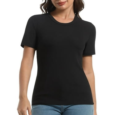 Womes Crew Neck Ribbed Fitted Shirt Basic Causal Short Sleeves Summer T Shirt Tops
