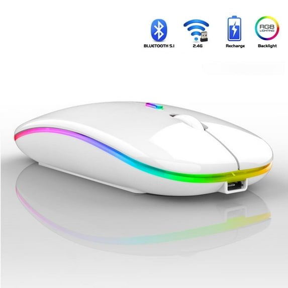 Womier Bluetooth 5.1 2.4GHz Wireless Mouse Dual Mode USB Rechargeable RGB Adjustable DPI Cordless Silent Mice for PC Laptop Computer, Glossy White