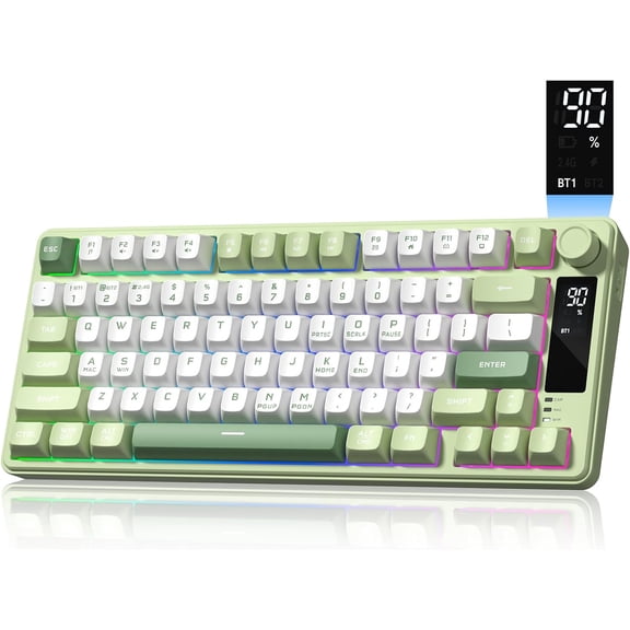 Womier DK75 75% Wireless Gaming Keyboard, RGB Backlit Creamy Keyboard with Media Knob, OLED Screen, Tri-Mode 2.4GHz/USB-C/BT5.0, Anti-Ghosting No-Conflict Silent Membrane Keyboard for MAC Windows