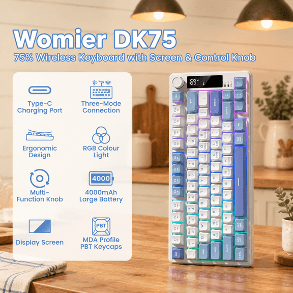Womier Dk75 75% Wireless Gaming Creamyputers Blue