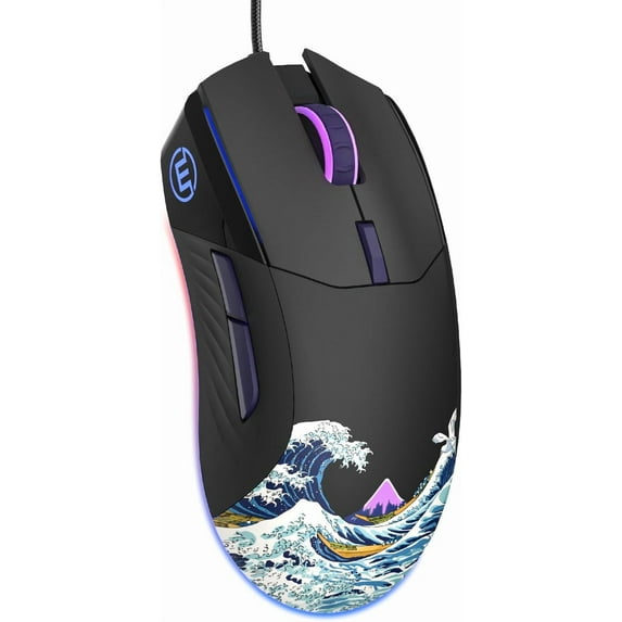 Womier USB Wired Gaming Mouse for PC Computer Windows Mac Laptop, Lightweight Silent RGB Backlit Mouse with Adjustable 12000DPI/7 Programmable Side Buttons,Black Kanagawa Theme-G705 V2
