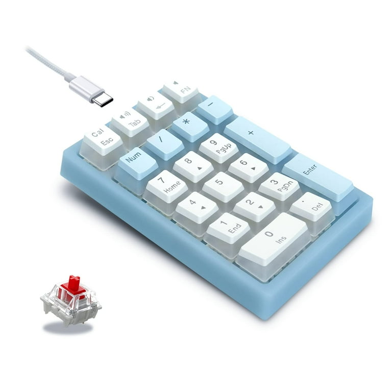 Rottay Nummerblok, Mechanisch USB Bedraad Numeriek Toetsenbord met Blauwe LED Backlit 22 Key Numpad voor Laptop Desktop Computer PC Zwart (Blauwe schakelaars