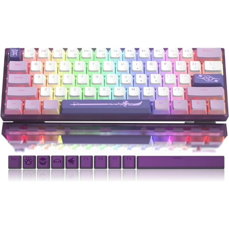Womier WK61 Purple Keyboard - 60% RGB Mechanical Gaming Keyboard,Hot-Swappable Mini Keyboard w/Pudding Keycaps, Pro Driver/Software Supported - Red Switch(with Silicone Pad)
