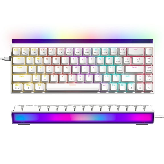 COSTOM WK68 60% Gaming Keyboard Wired, OEM Profile, Programable, RGB Backlit Light Box, 64 Keys Hot Swap RGB Cream Key Board for PC Computer Win/MAC