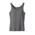thumbnail image 1 of Womne Ribbed Tank Top with Sewn in Built in Bra Cup Sleevless Form Fitting Push Up Padded Bra Cami Shirt Basic Knit Tee Gray L, 1 of 7