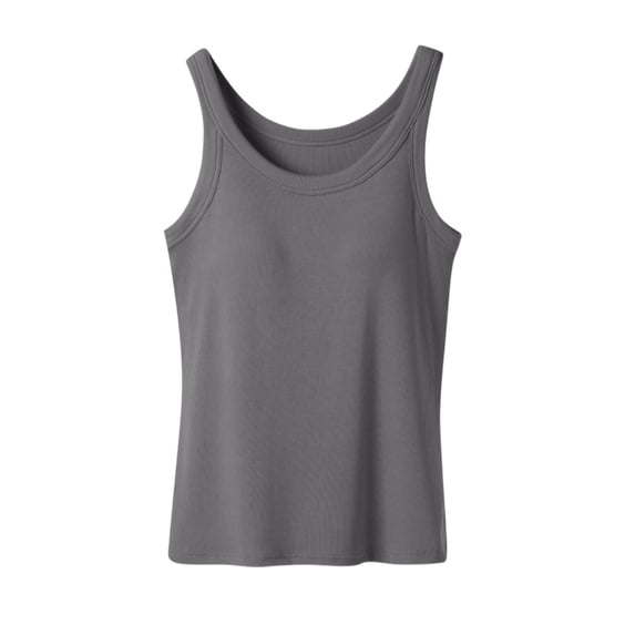 Womne Ribbed Tank Top with Sewn in Built in Bra Cup Sleevless Form Fitting Push Up Padded Bra Cami Shirt Basic Knit Tee Gray L